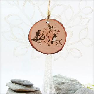 Wood Slice Ornament : Birds on Tree