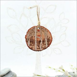 Wood Slice Ornament : Birds in the Woods
