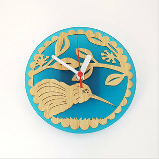 Clock: Kiwi on Pohutukawa (Bamboo+Teal Acrylic)