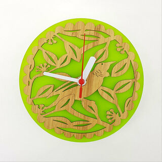 Clock: Tui on Pohutukawa (Bamboo+Lime Green Acrylic )