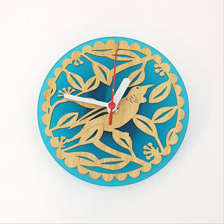 Clock: Tui on Pohutukawa (Bamboo+Teal Green Acrylic)