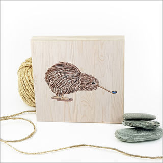 Plywood Art Block: Kiwi with Butterfly