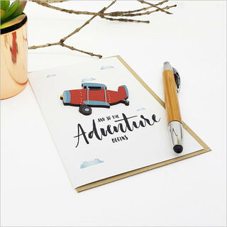 Greeting Card with embellishment: And So The Adventure Begins