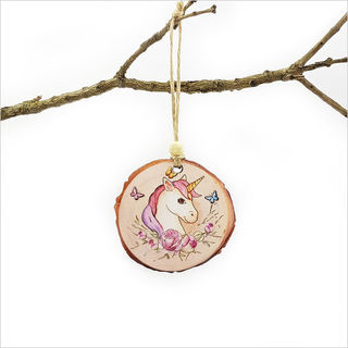 Wood Slice Ornament : Unicorn