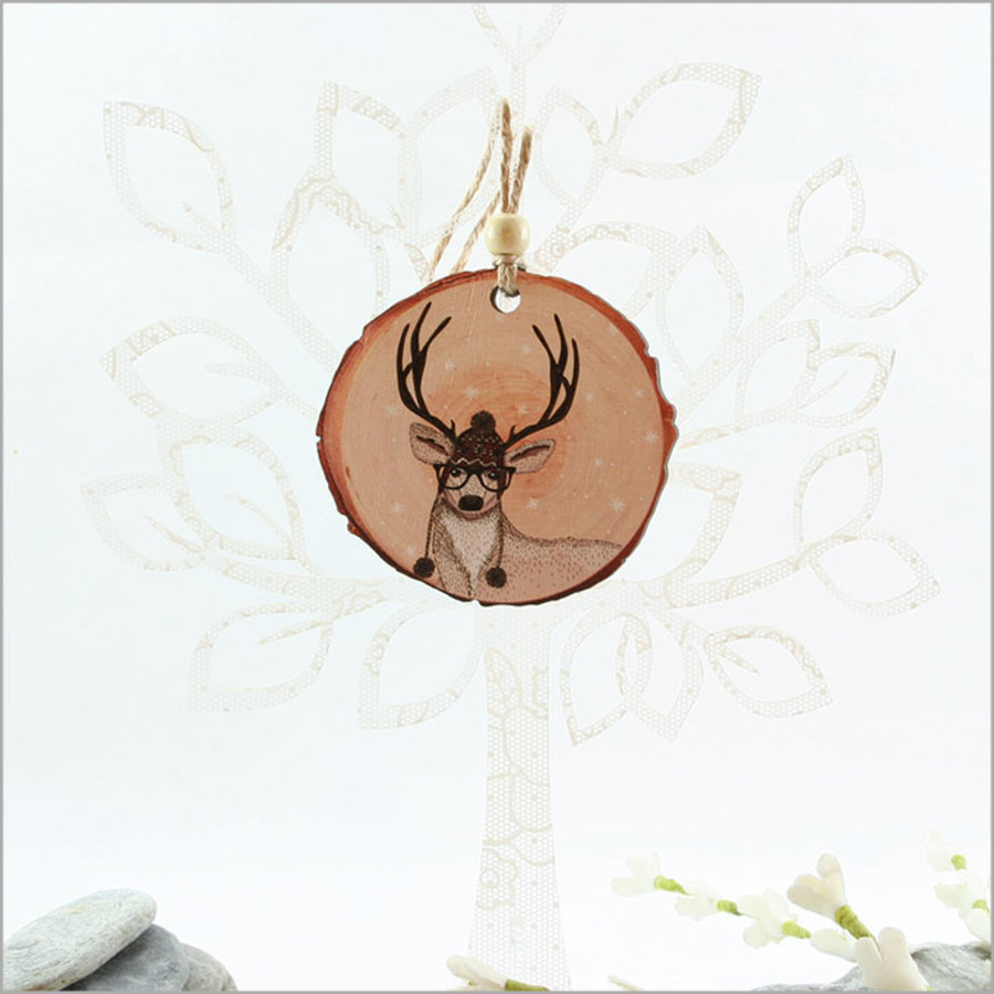 Wood Slice Ornament : Warm Deer