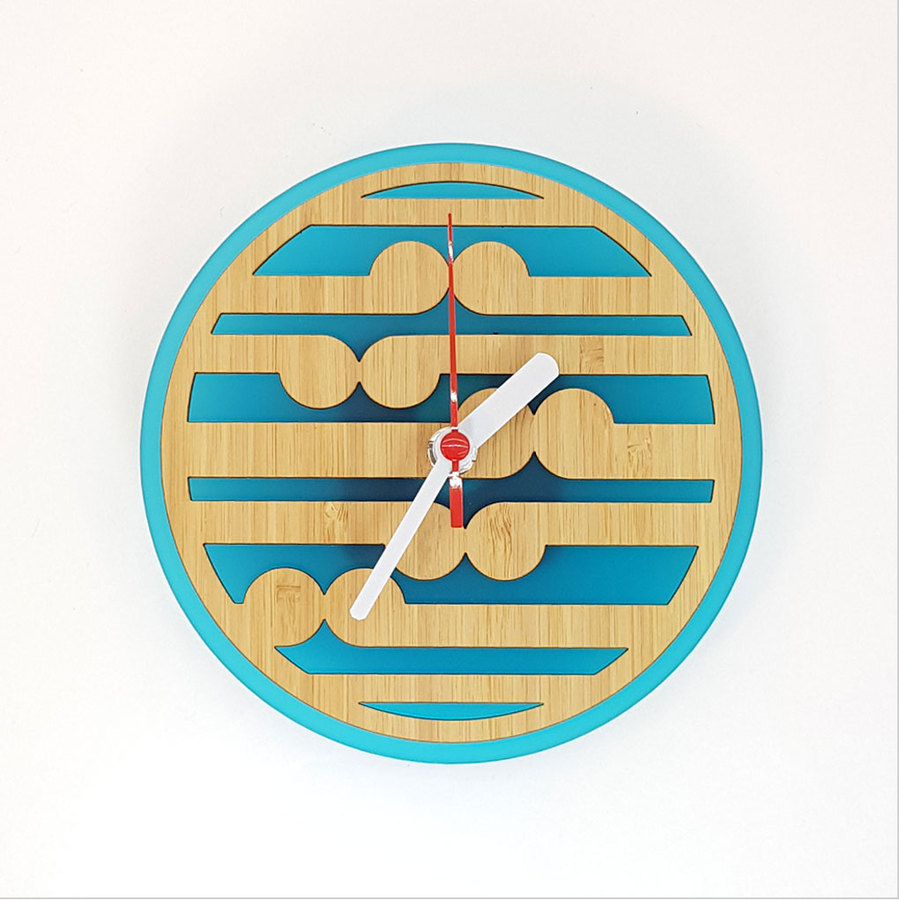 Clock: Koru Pattern (Bamboo+ Teal Acrylic)