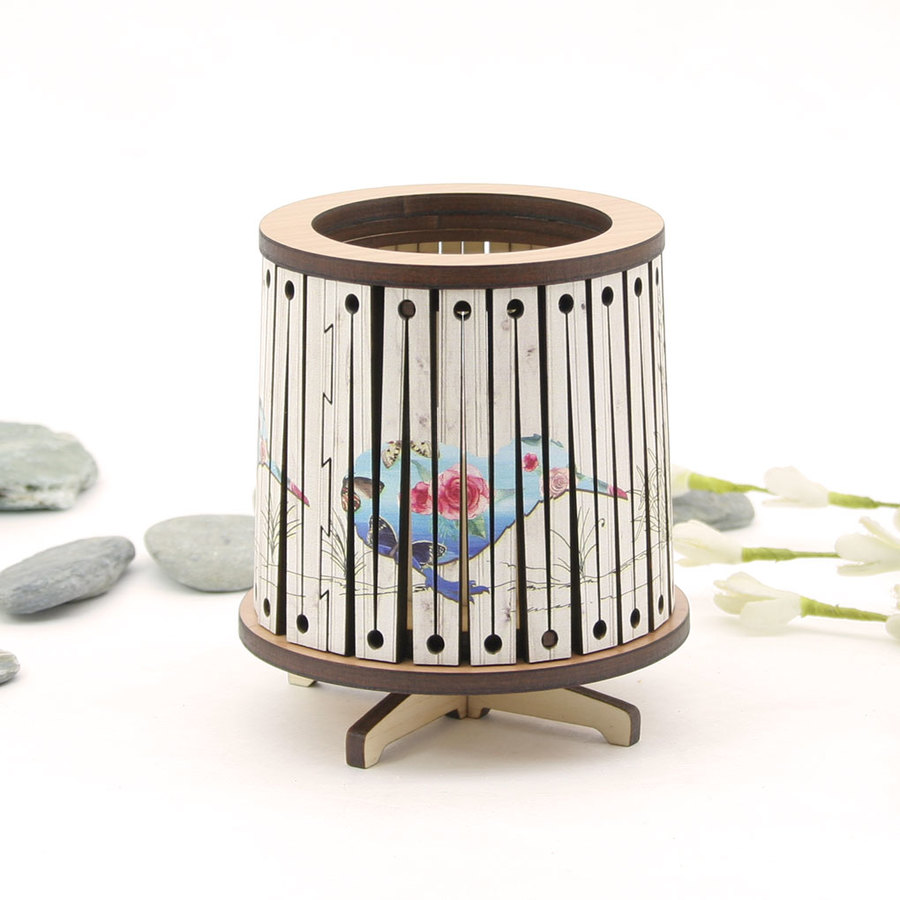 Round LED Tealight Holder: Floral Kiwi
