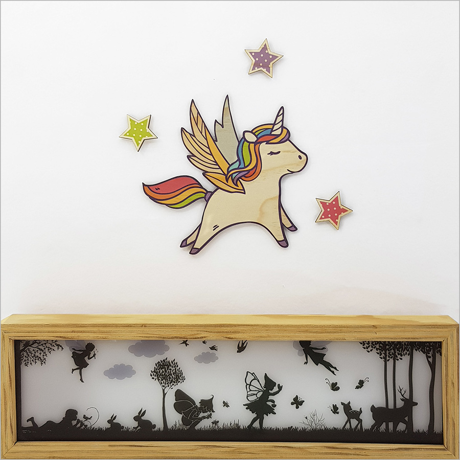 Pine Wall Art : Unicorn With Stars Set