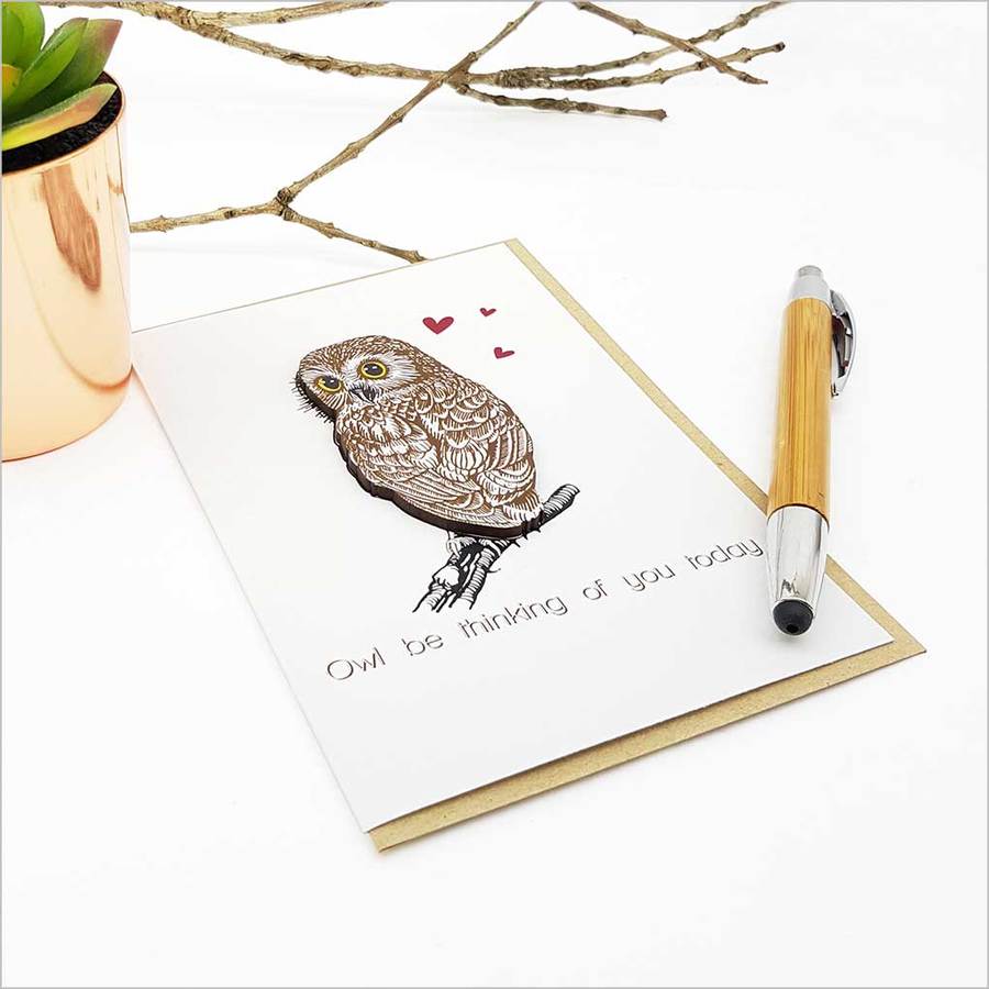 Greeting Card with embellishment: Owl (be thinking of you)