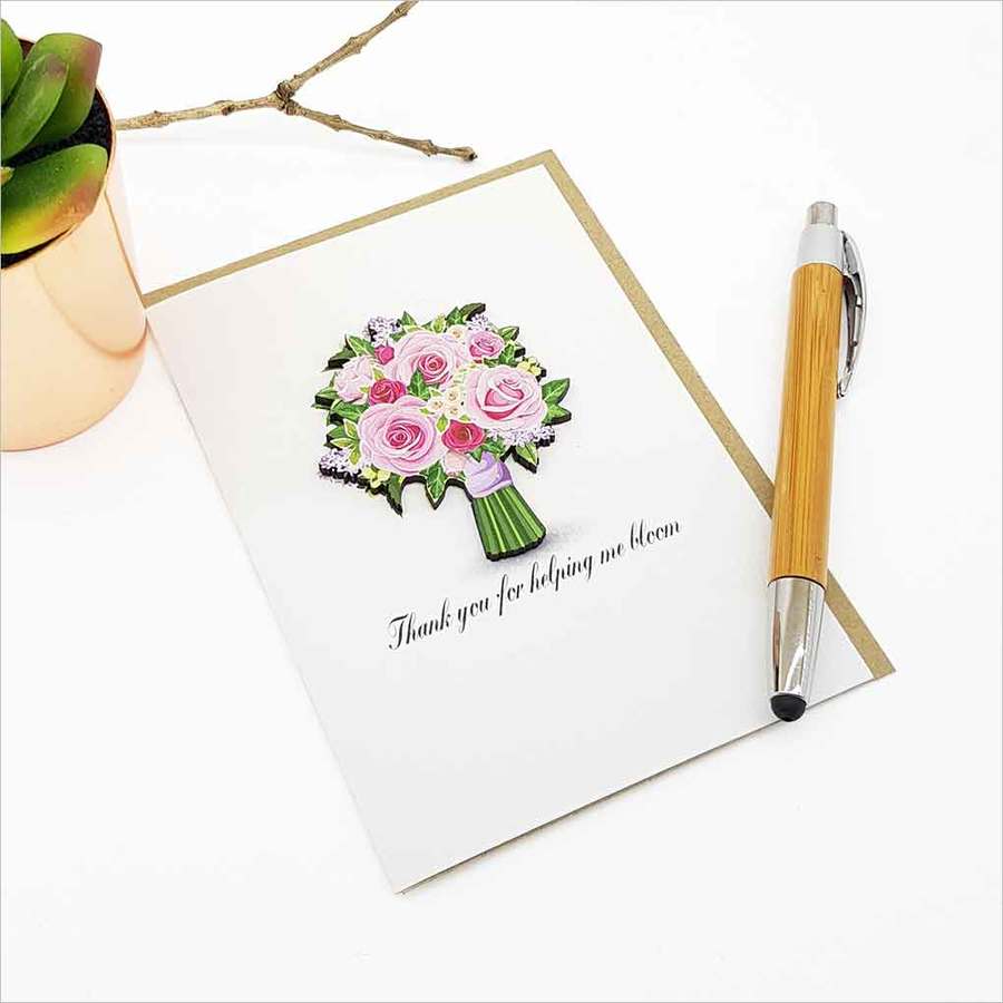 Greeting Card with embellishment: Thank you for helping me bloom (rose bouquet)