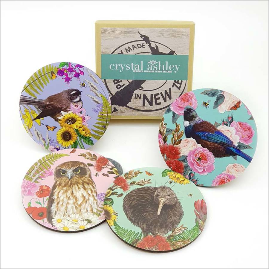 Coasters: Printed Floral NZ Birds