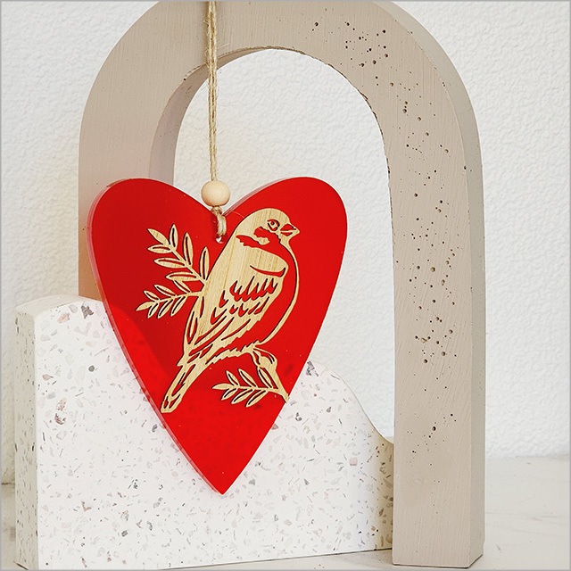 Ornament Heart 2 :Sparrow / Pihoihoi