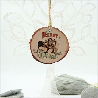 Wood Slice Ornament : Filigree Kiwi with Xmas