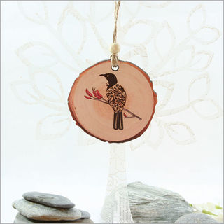Wood Slice Ornament : Filigree Tui