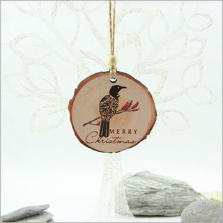 Wood Slice Ornament : Filigree Tui with Xmas