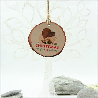 Wood Slice Ornament : Kiwi with Xmas