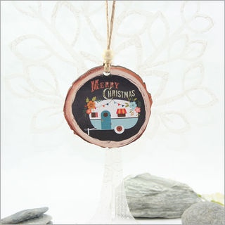 Wood Slice Ornament : Caravan with Xmas