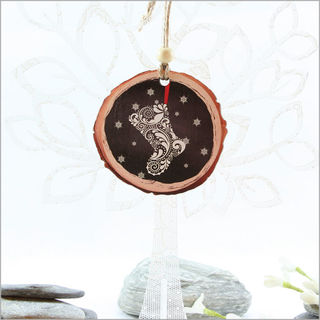 Wood Slice Ornament : Filigree Stocking