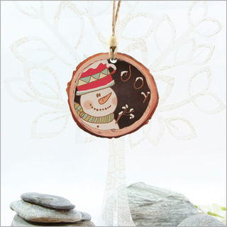 Wood Slice Ornament : Snowman Joy