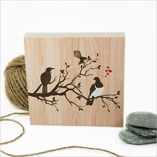 Plywood Art Block: NZ Birds on Tree