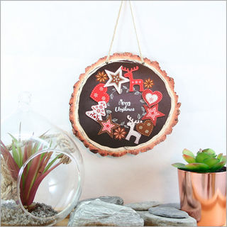 Wood Slice Art: Red And Black Christmas