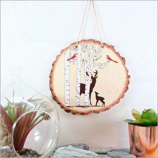 Wood Slice Art: Deer in the Woods