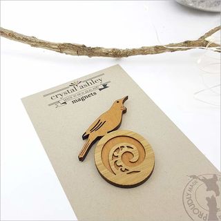 Magnet: Tui on Koru (NZ Rimu and Bamboo Veneer)