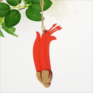 Ornament Flax Flower: Bamboo+ Red Satin Acrylic