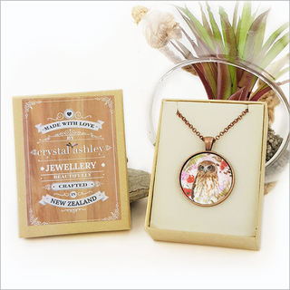 Circle Necklace: Floral  Ruru Morepork (Printed MOP)
