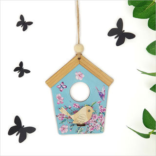 Birdhouse Wall Art: Blue Cherry Blossom