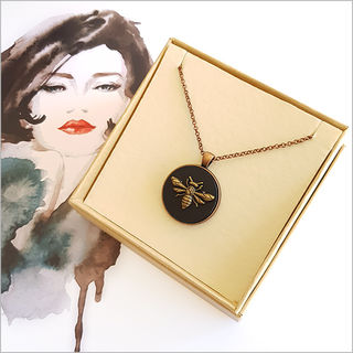 Circle Necklace: Vintage Honey Bee
