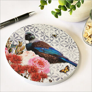 Canvas Circle Floral NZ Bird Small Tui (printed)