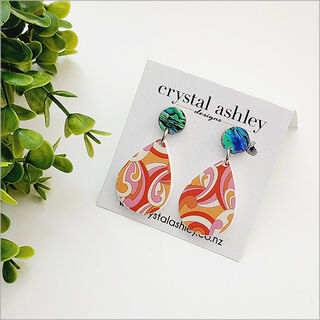 Earrings Set : Teadrop Retro Koru + Paua