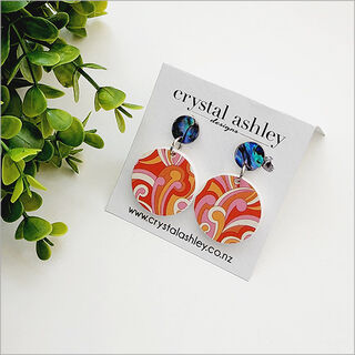 Earrings Set : Round Retro Koru + Paua