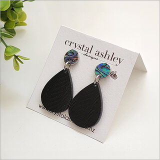 Earrings Set: Teardrop  Black Wharare + Paua