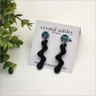 Earrings Set: Squiggle Black Wharare + Paua
