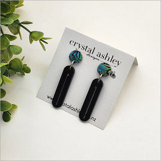 Earrings Set: Long Black Wharare + Paua