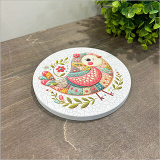 Canvas Circle Patchwork Bird 1 (right pink)