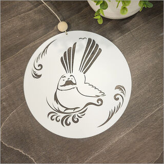 Hanging Acrylic Circle: Fantail / Piwakawaka (white)