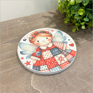 Canvas Circle Patchwork Angel 3 (red)