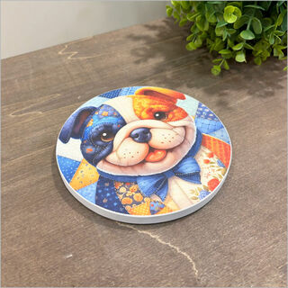 Canvas Circle Patchwork Bulldog 2(blue)