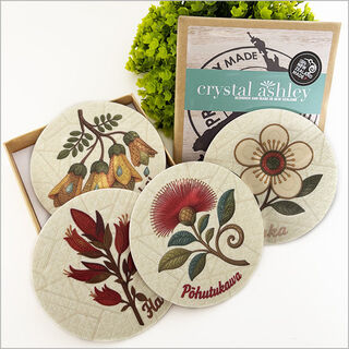 Coasters Set: Printed Quilted NZ Native Florals