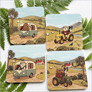 Coasters Set Printed : Kiwi Country