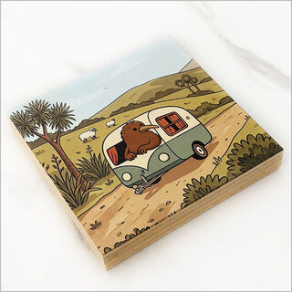 Plywood Art Block: Printed Kiwi + Caravan