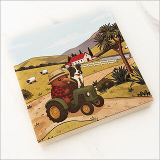 Plywood Art Block: Printed Kiwi +  Tractor