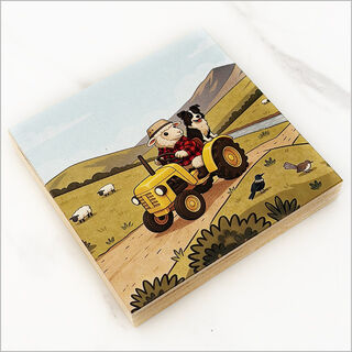 Plywood Art Block: Printed Sheep + Tractor