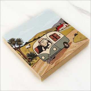 Plywood Art Block: Printed Sheep +  Caravan