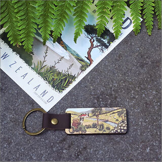 Bamboo Keyring Printed: Kiwi + Tractor