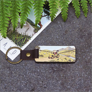 Bamboo Keyring Printed: Sheep + Tractor