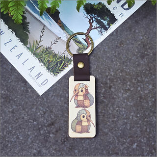 Bamboo Keyring Printed: Quilted Baby Kiwi